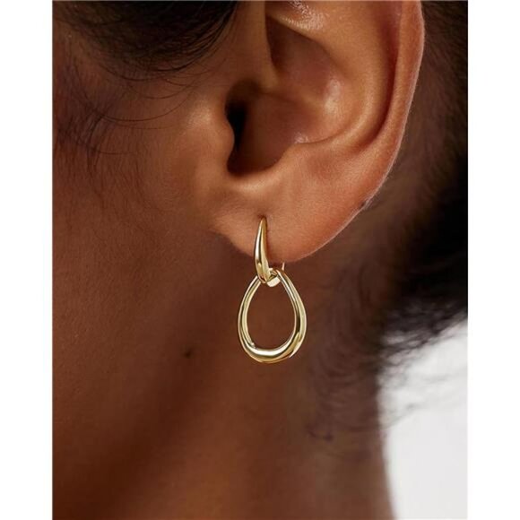 Gold hoop earrings for women 14k gold plated double hoop dangle drop earrings - Picture 2 of 7